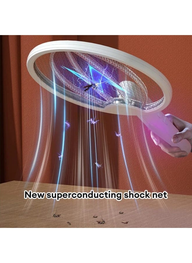 مضرب ناموس كهربائي قابل للطي – جهاز 2 في 1 صاعق حشرات يدوي مع مصيدة ضوء UV، قاتل ذباب جداري، قابل للشحن USB، شبكة أمان ثلاثية - Image 2